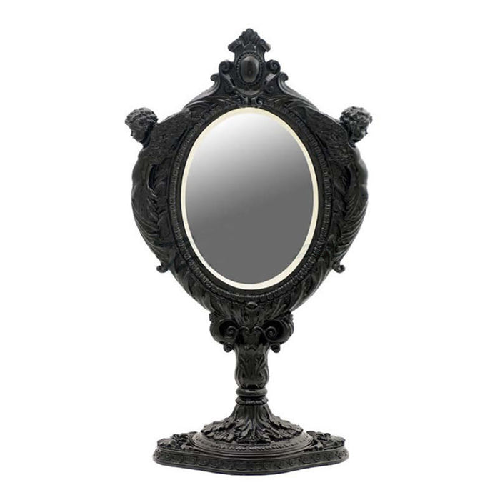 Baroque Mirror With Two Cherubs (Black)