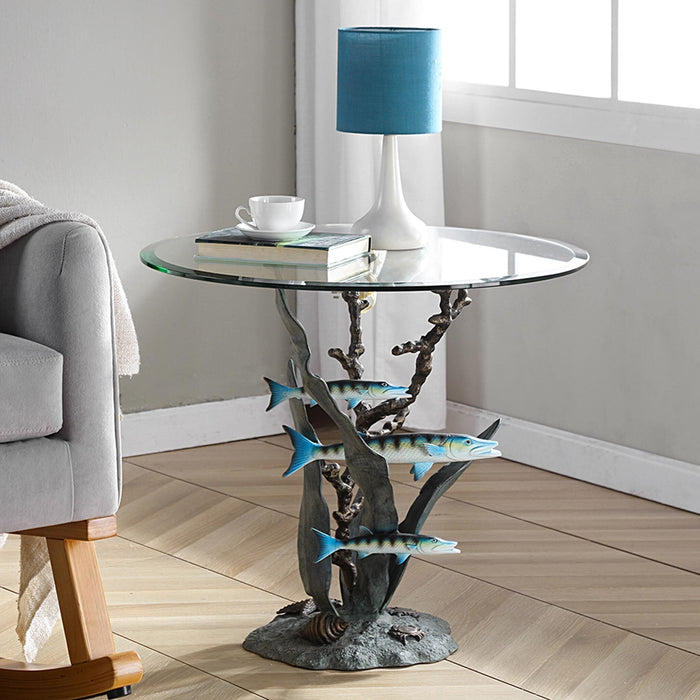 Barracuda Swimming Decorative End Table with Glass Top by SPI Home