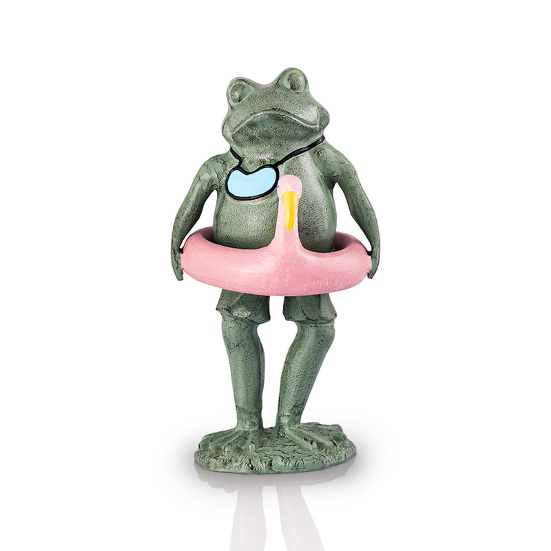 Beach Buddy Frog with Pink Flamingo Pool Float Garden Statue by SPI Home