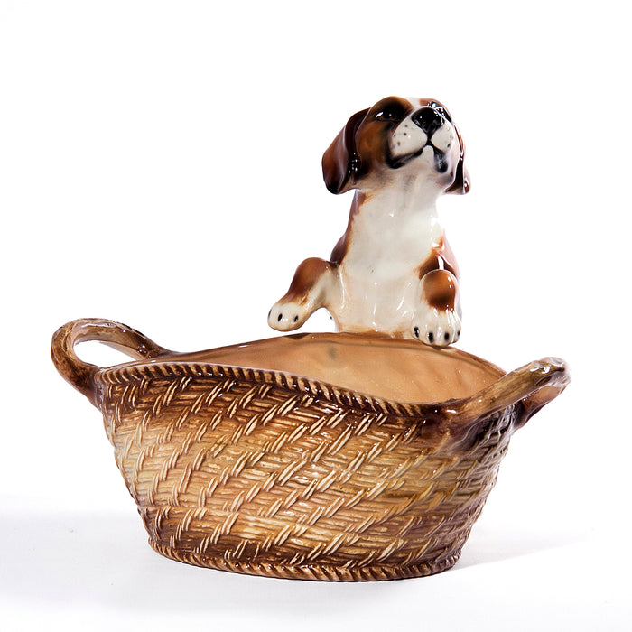 Beagle with Basket Sculpture- Italian Ceramic