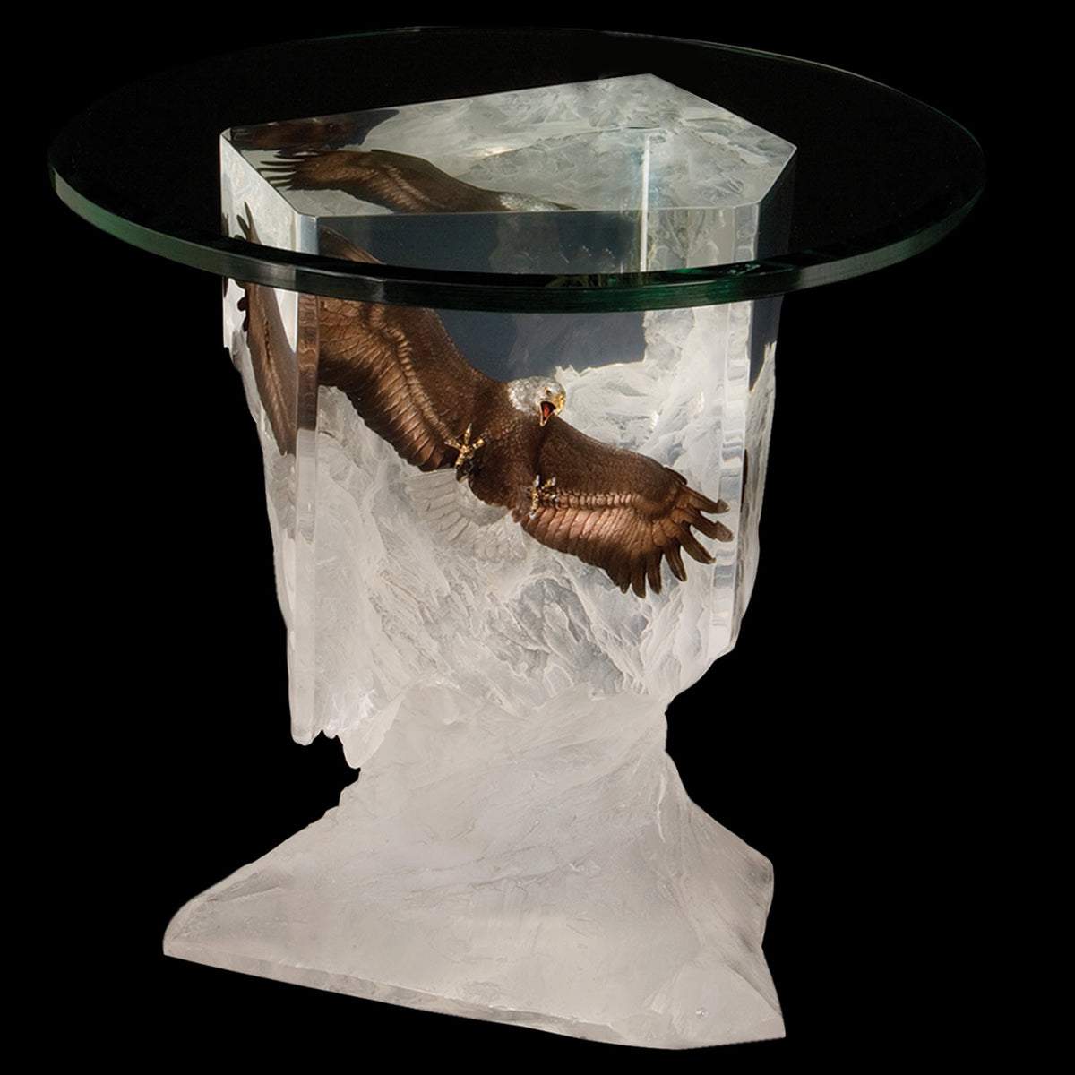 Between Earth & Sky Lucite Eagle Sculpture End Table — AllSculptures