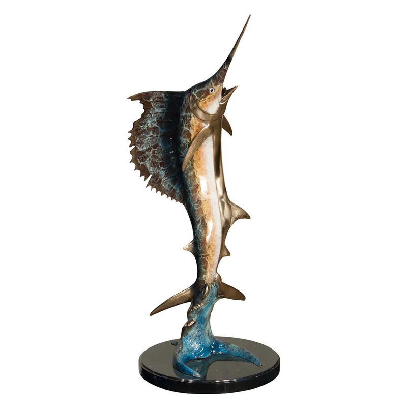 Bronze Sailfish Sculpture on Marble Base