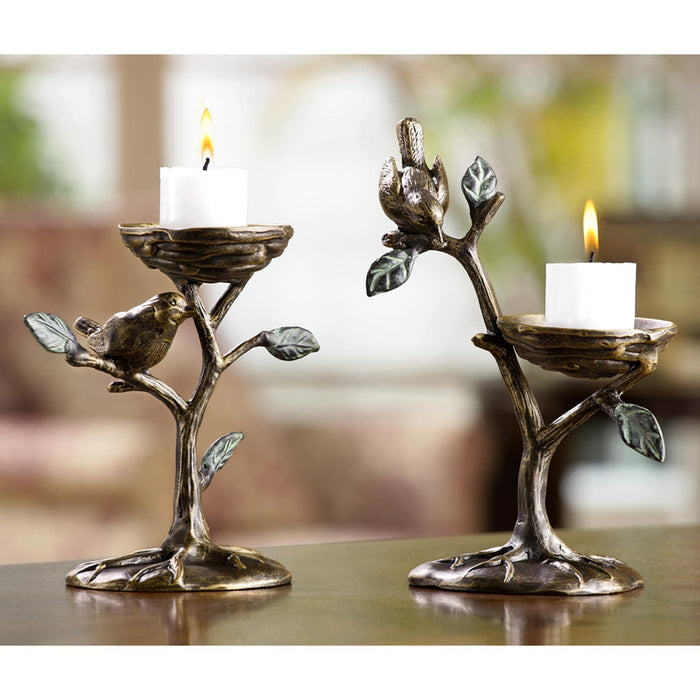 Bird and Branch Pillar Candleholders- Set of 2 by San Pacific International/SPI Home
