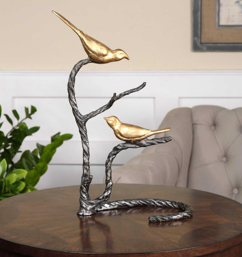 Song Birds on Branch Sculpture