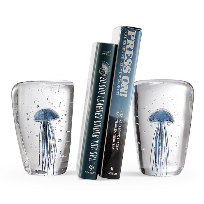 Blue Jellyfish Wedge Bookends Pair - Glass - Glow in the Dark by San Pacific International/SPI Home