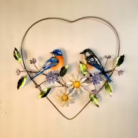 Bluebirds with Heart & Daisies Metal Wall Art