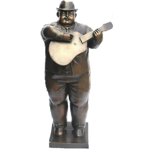 Botero Man with Guitar Bronze Statue