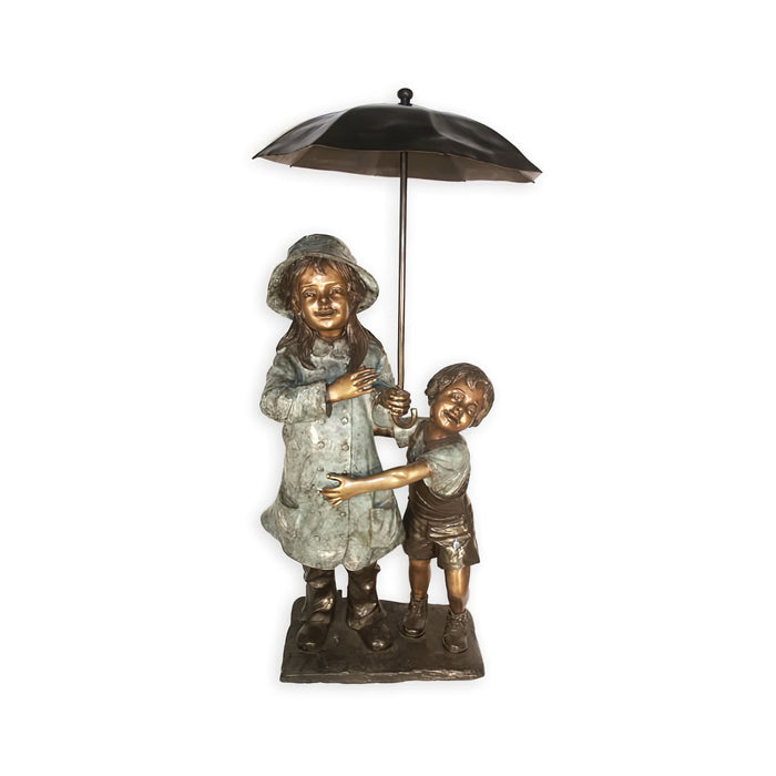 Boy and Girl with Umbrella Bronze Sculpture