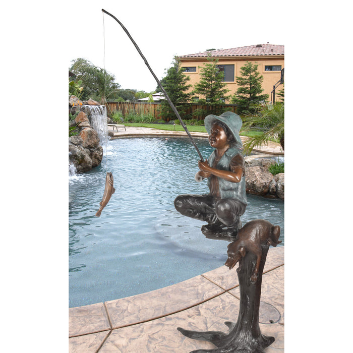 Boy Fishing with Dog Bronze Sculpture-54"H