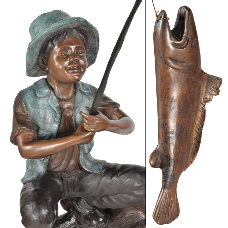Boy Fishing with Dog Bronze Sculpture-54"H