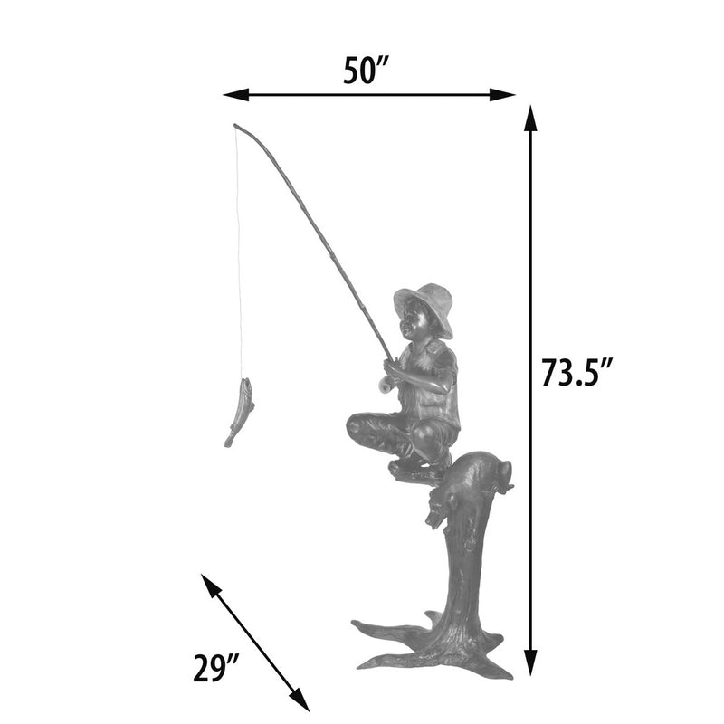 Boy Fishing with Dog Bronze Sculpture-54"H