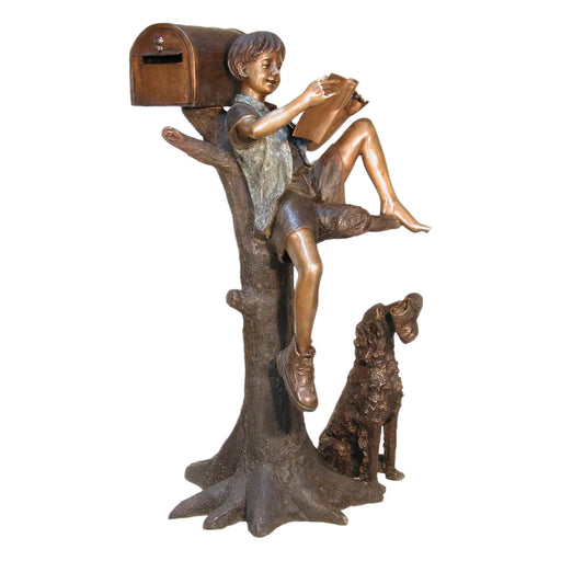 Boy With Dog Bronze Mailbox Sculpture