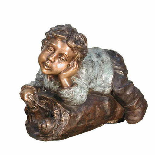Boy on Log Bronze Garden Statue