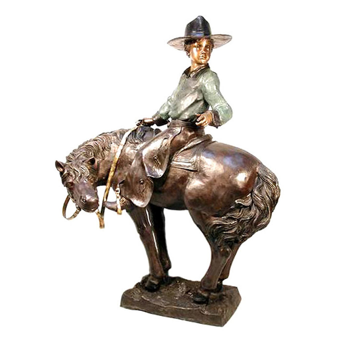 Young Cowboy on Pony Bronze Sculpture