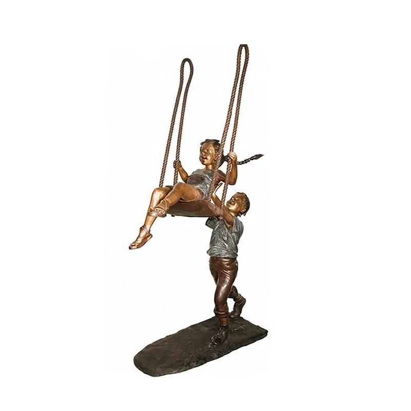Boy Pushing Girl on Swing Bronze Sculpture