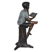 Boy Reading Book on Tree Bronze Statue- Rear View