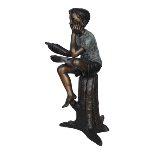 Boy Reading Book on Tree Bronze Statue