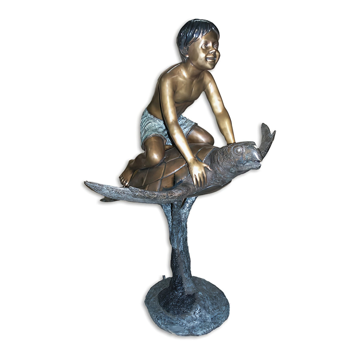 Boy Riding Turtle Bronze Fountain — AllSculptures