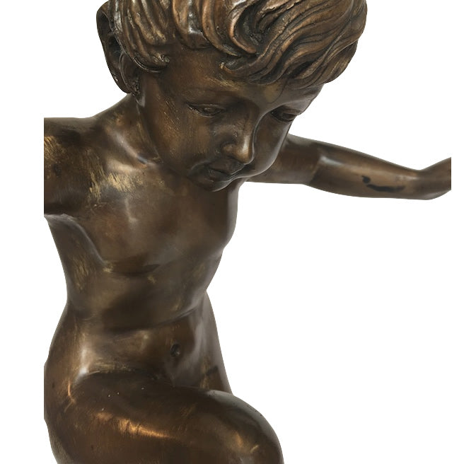 Boy on Snail Bronze Fountain Detail View