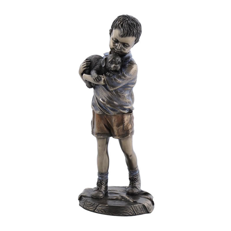 Boy With Golden Retriever Puppy Statue