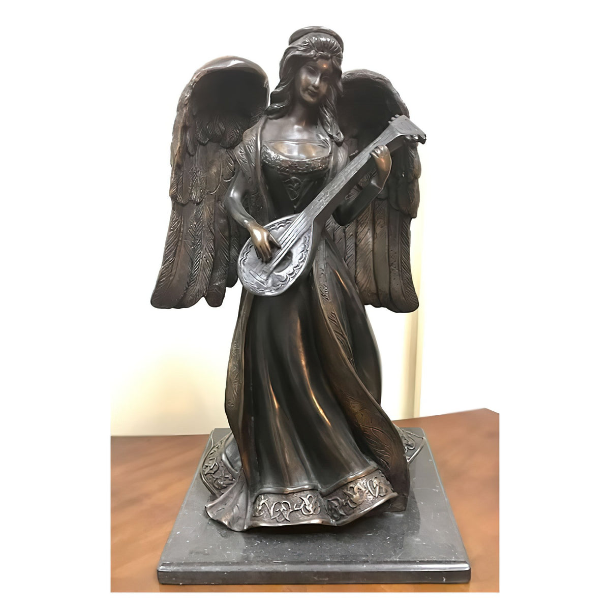Bronze Angel Playing Mandolin Sculpture — AllSculptures