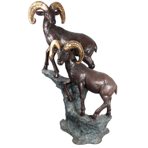 Bronze Big Horn Sheep on Rock Sculpture
