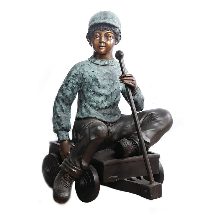 Bronze Boy in Wagon Statue