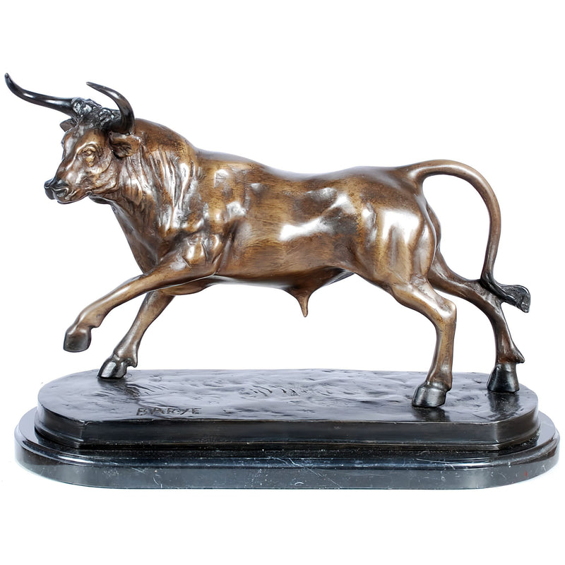 Bronze Bull Statue on Marble Base