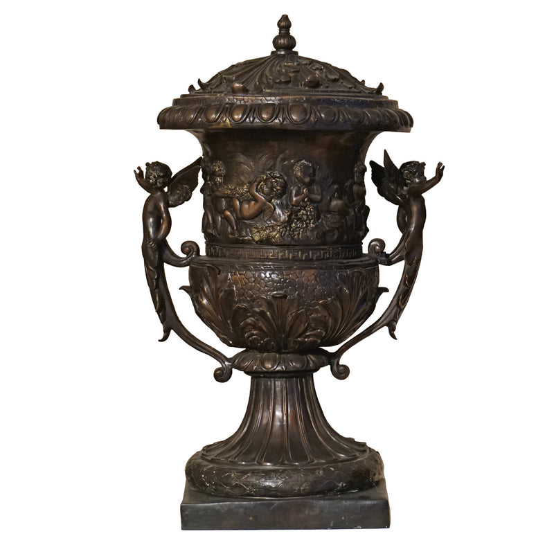 Bronze Cherub Urn with Lid