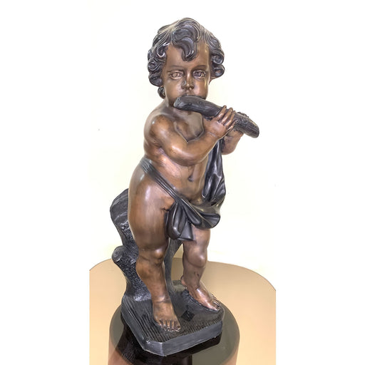 Bronze Cherub with Flute Statue