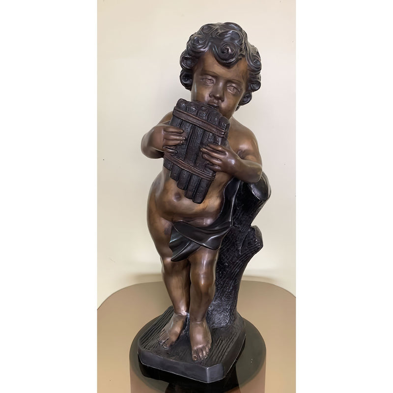 Bronze Cherub with Pipe Statue
