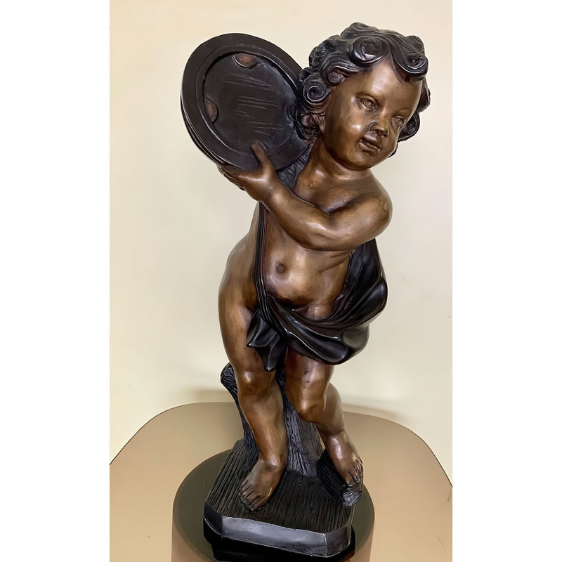 Bronze Cherub with Tambourine Statue