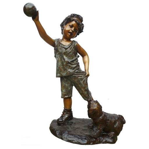 Bronze Child Playing Ball With Dog