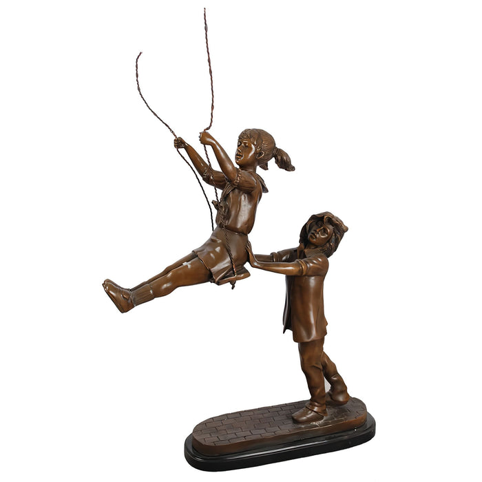 Bronze Children Swinging Sculpture