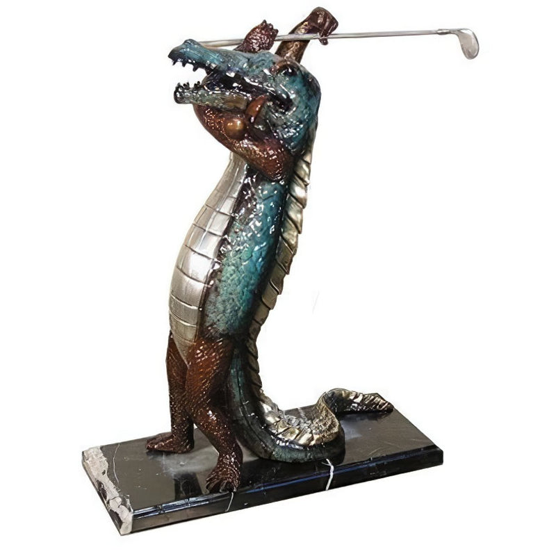 Bronze Crocodile Golfer on Marble Base