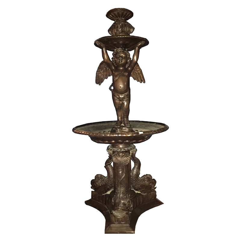 Bronze Cupid with Tray Tiered Fountain