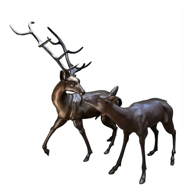 Bronze Deer and Doe Sculpture Pair