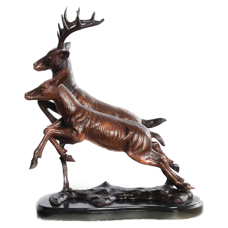 Bronze Deer & Doe Sculpture on Marble Base