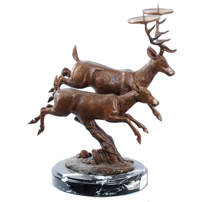 Bronze Deer Frolicking Candleholder