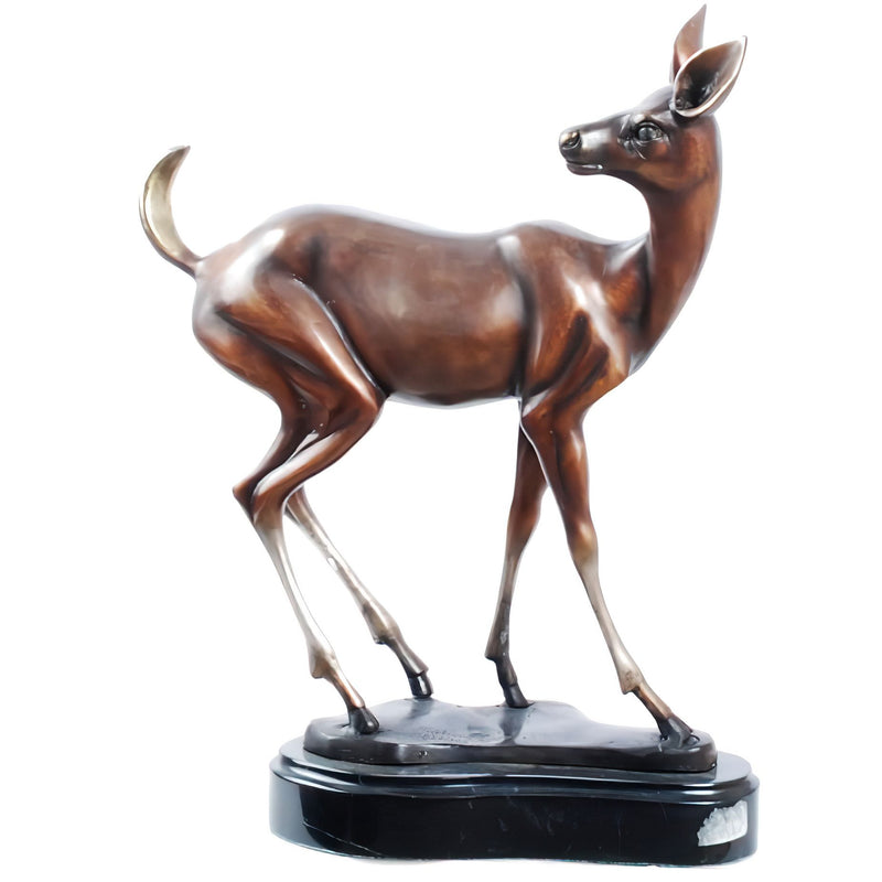 Bronze Doe Statue on Marble Base