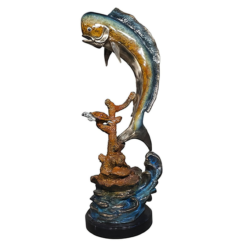 Bronze Dorado Fish with Turtle Sculpture