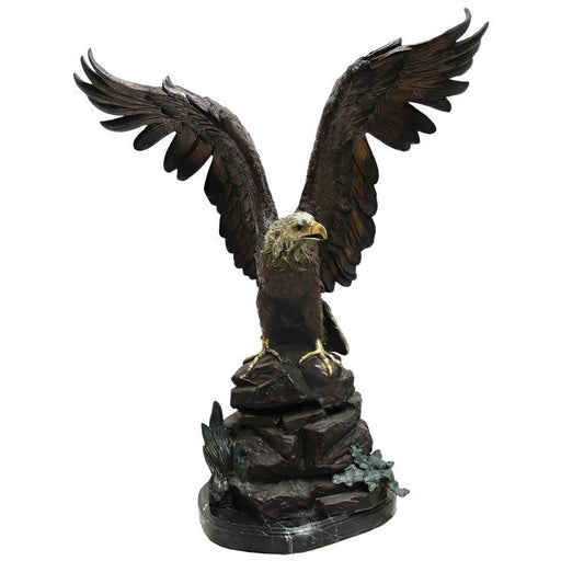 Bronze Eagle Perched on Rock Statue