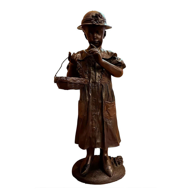 Bronze English Girl with Basket Sculpture
