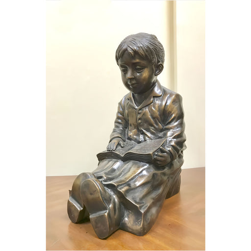 Bronze Girl Emma Reading Book Statue - Angled View