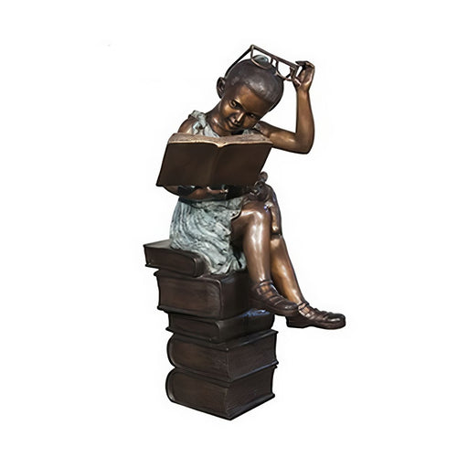 Bronze Girl Reading on Stack of Books
