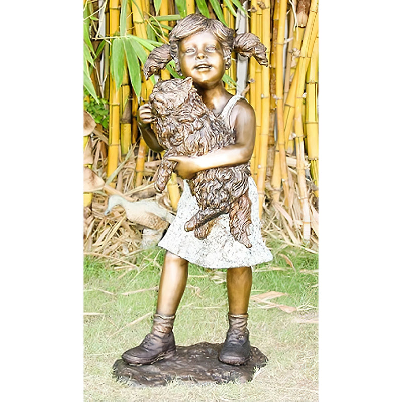 Bronze Girl with Cat Sculpture