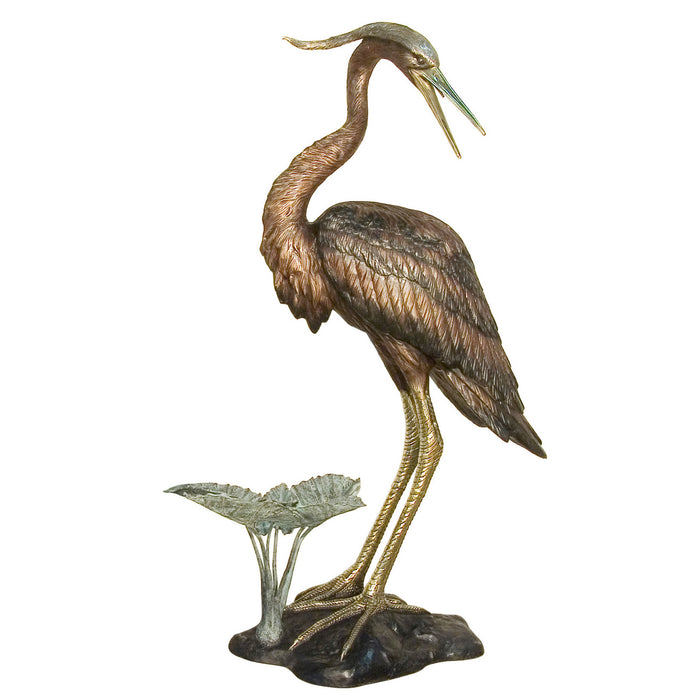 Heron with Plant Bronze Fountain