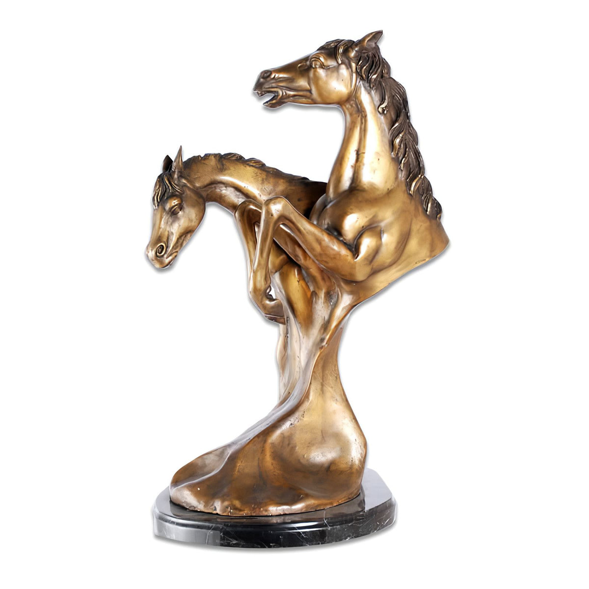 Bronze Horse Heads Sculpture on Marble Base — AllSculptures