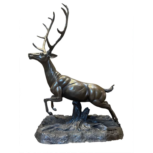 Bronze Jumping Deer Statue on Base