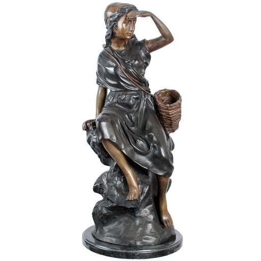 Bronze Lady with Basket Sculpture